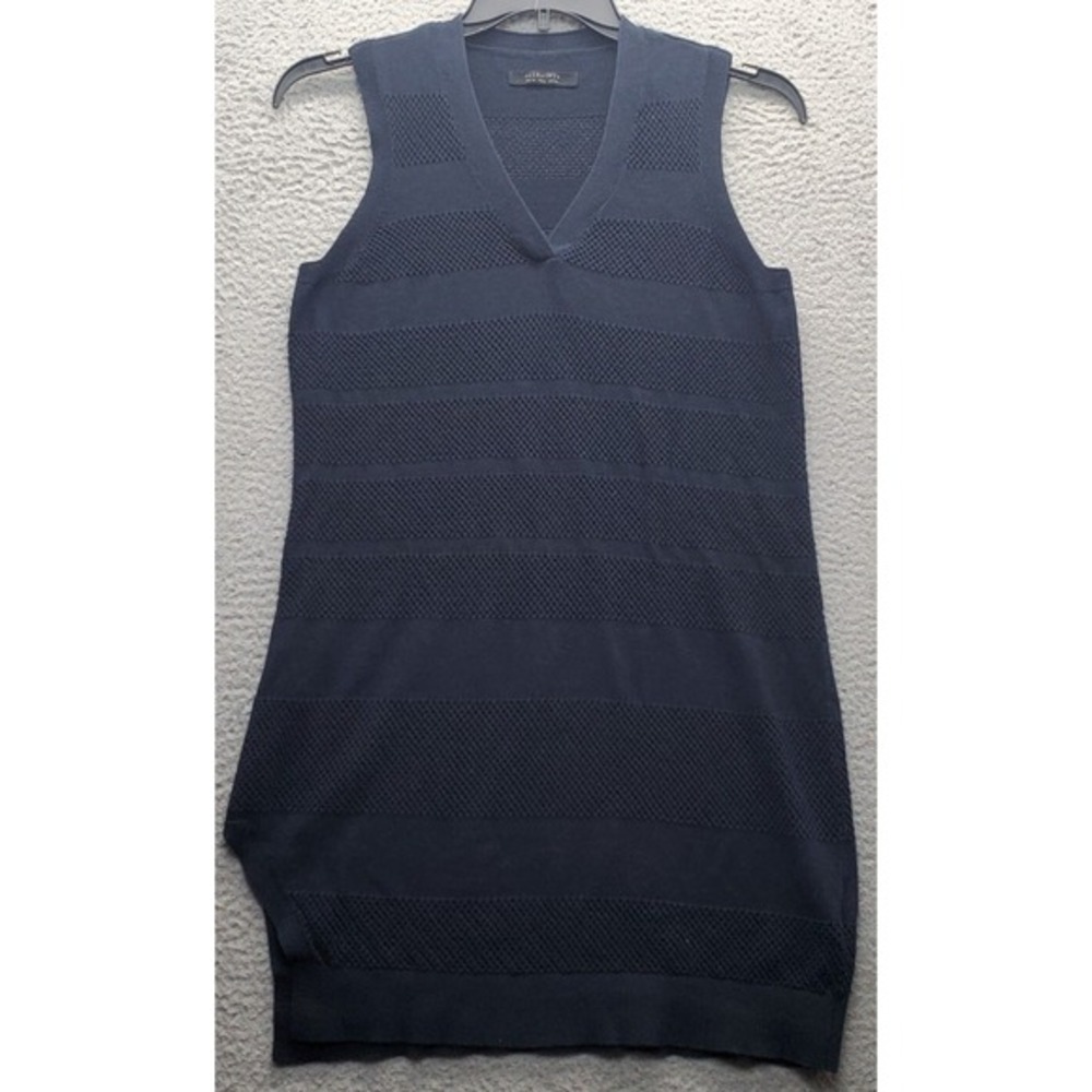 AllSaints Fix Mesh Vest Dress Women Size 10/6 Navy Linen Blend Sleeveless V-Neck